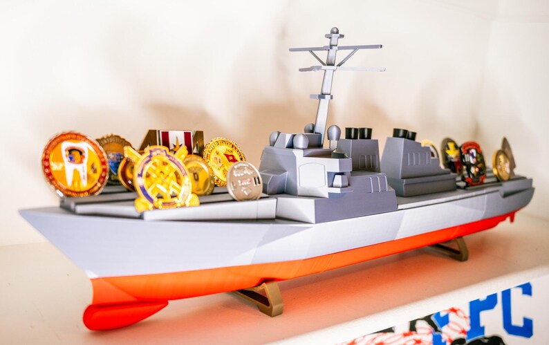 Arleigh Burke Destroyer | Navy Challenge Coin Display | Guided Missile Destroyer Desk Decor | Veteran Gift